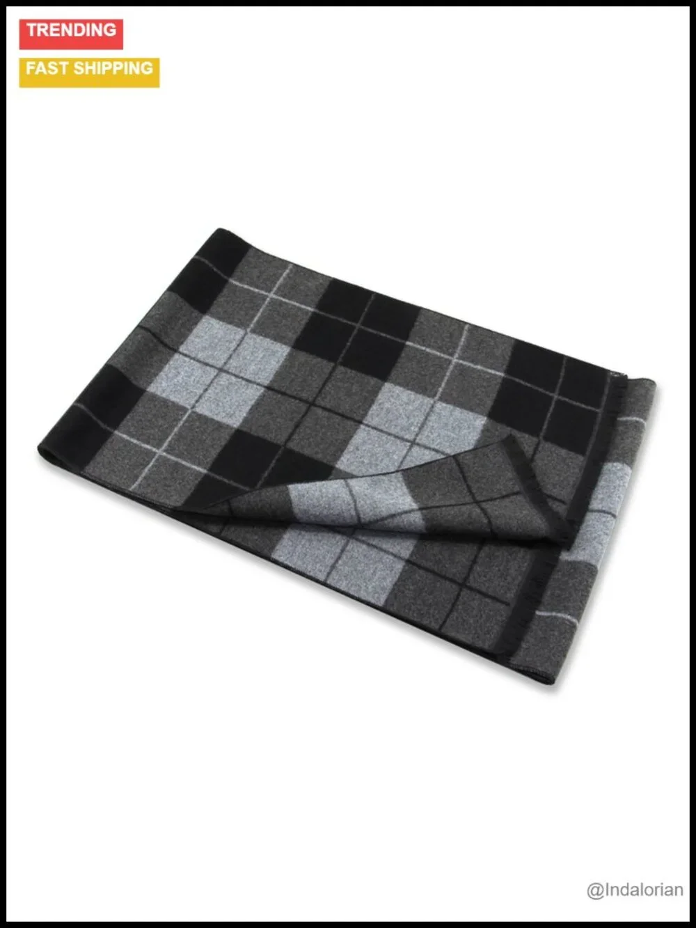 Men's Winter Scarf Soft Warm Wool Plaid Tassel